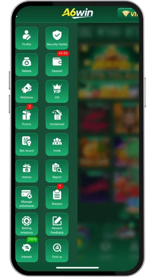 A6win game menu screen