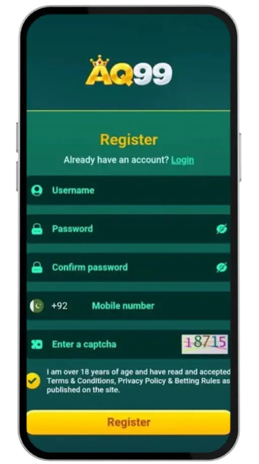 AQ99 Game APK Free Download for Android in Pakistan 2026 3 Account registration steps are explained in this image.